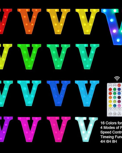 Colorful Letter LED Lights, 16 Colors Changing LED Marquee Letter Lights, Dimmable Night Lights for Wedding, Birthday, Holiday, Party, Bar, Christmas Decoration,Dorm Room Decor-Multicolor V - LeafyLoom