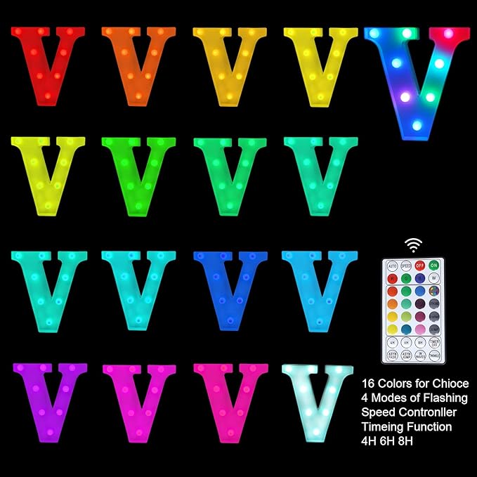 Colorful Letter LED Lights, 16 Colors Changing LED Marquee Letter Lights, Dimmable Night Lights for Wedding, Birthday, Holiday, Party, Bar, Christmas Decoration,Dorm Room Decor-Multicolor V - LeafyLoom