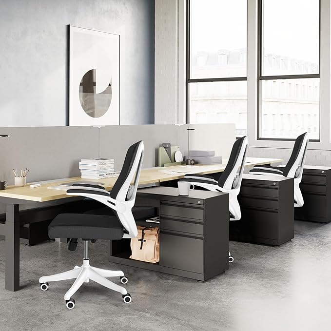 Office Chair with 350LBS Capacity,Ergonomic Comfort Home Desk Chair,Mid Back Gaming Chair with Wheels, Adjustable Height, Lumbar Support,Flip-up Armrest - LeafyLoom
