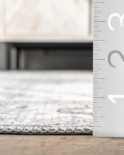 nuLOOM Gracie Distressed Medallion Machine Washable Ultra Thin Area Rug, 8x10, Grey - LeafyLoom