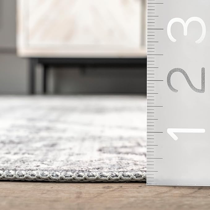 nuLOOM Gracie Distressed Medallion Machine Washable Ultra Thin Area Rug, 8x10, Grey - LeafyLoom