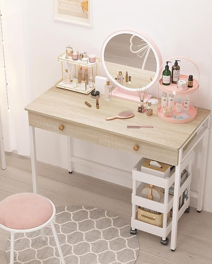 Weehom Computer Desk with Drawers, Home Office Desk for Writing, Studying, and Gaming - Sturdy and Spacious Workstation for PC and Laptop(Beige) - LeafyLoom