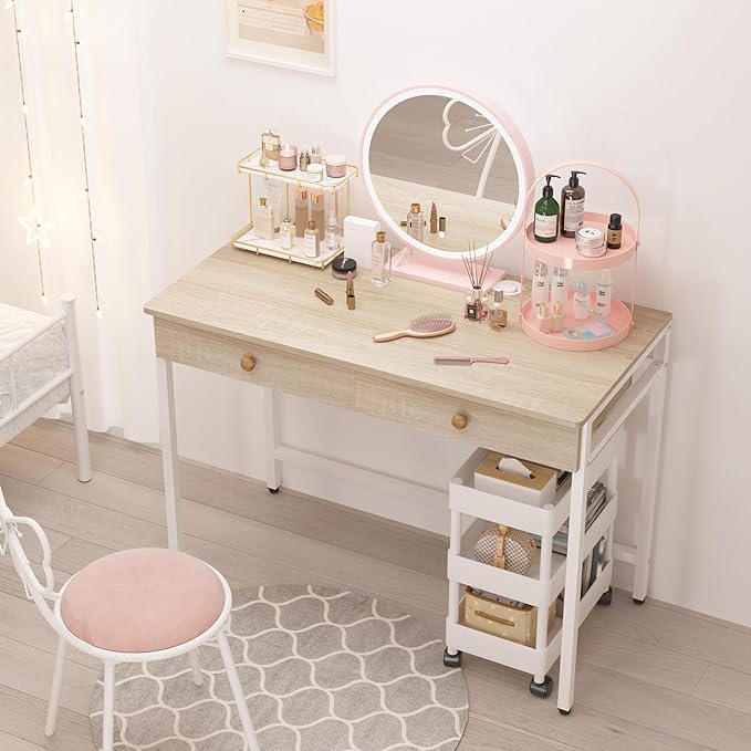 Weehom Computer Desk with Drawers, Home Office Desk for Writing, Studying, and Gaming - Sturdy and Spacious Workstation for PC and Laptop(Beige) - LeafyLoom