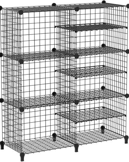 Wolizom Wire Cube Storage, Metal Grids Shelves Bookshelf, Stackable Modular Shelving Organizer, DIY Closet Bookcase Bookshelf, Grid Storage Shelf for Bedroom, Living Room, Office (Black, 3+6 Cube) - LeafyLoom