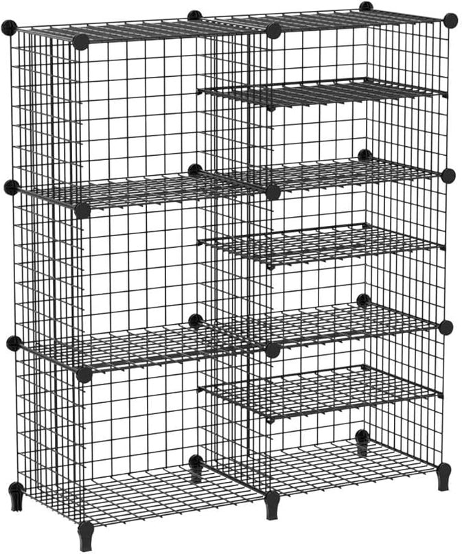 Wolizom Wire Cube Storage, Metal Grids Shelves Bookshelf, Stackable Modular Shelving Organizer, DIY Closet Bookcase Bookshelf, Grid Storage Shelf for Bedroom, Living Room, Office (Black, 3+6 Cube) - LeafyLoom