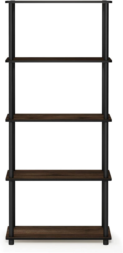Furinno Turn-N-Tube 5-Tier Multipurpose Shelf / Display Rack / Storage Shelf / Bookshelf, Round Tubes, Columbia Walnut/Black - LeafyLoom