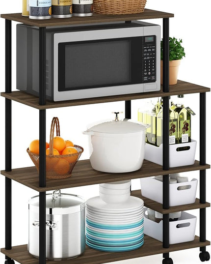 Furinno Turn-N-Tube Kitchen Shelf Cart, Columbia Walnut/Black - LeafyLoom