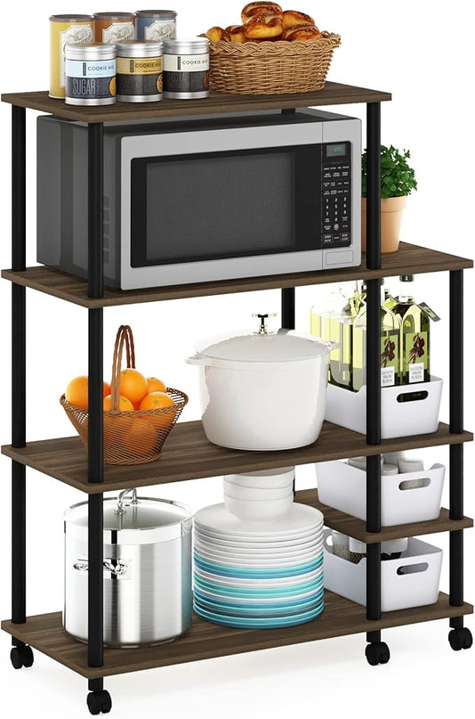 Furinno Turn-N-Tube Kitchen Shelf Cart, Columbia Walnut/Black - LeafyLoom