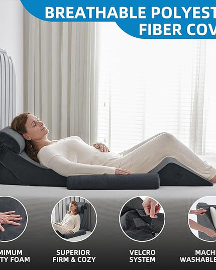 Axelrod 6PCS Orthopedic Bed Wedge Pillow Set, Post Surgery Foam for Back, Neck & Leg Pain Relief Comfortable & Adjustable Ortho Pillows- Anti Snoring, Heartburn, Acid Reflux & GERD Sleeping Dark Grey - LeafyLoom