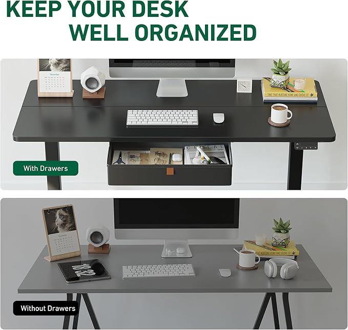 FEZIBO 48 x 24 Inches Standing Desk with Drawer, Adjustable Height Electric Stand up Desk with Storage, Sit Stand Home Office Desk, Ergonomic Computer Desk, Black - LeafyLoom