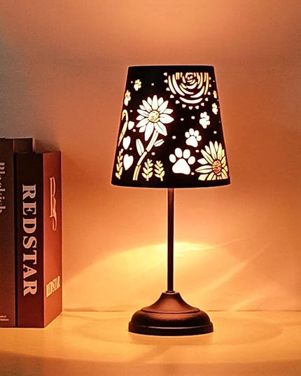 Touch Mini Table Lamp, Dimmable Touch Bedside Lamp, Black Metal Cutout Lampshade, Decoration Desk Lamp - LeafyLoom
