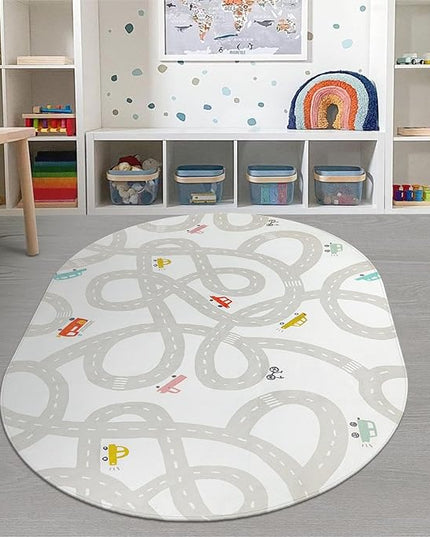 LIVEBOX Grey Car Rug for Playroom, 5'X7' Kids Play Mat for Boys and Girls, Large Road Traffice Rugs for Nursery, Washable Kids Rug Non-Slip Toy Car Mat for Bedroom Toddler Room - LeafyLoom