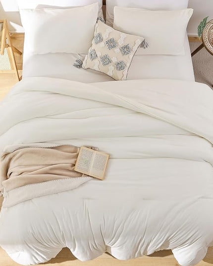 ROSGONIA Comforter Full Size for Girls Boys Teens Ivory, 3pcs (1 Boho Comforter & 2 Pillowcases) Soft Lightweight Dorm Bedding All Season Bed Set - LeafyLoom