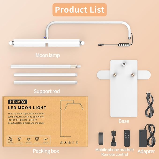 cenoz Lash Light for Eyelash Extensions, 36" Esthetician Light, Half Moon Light, Dual Arm LED Tattoo Light, Adjustable Floor LED Lamps for Makeup, Photography, Selfie, Video Recording(White) - LeafyLoom