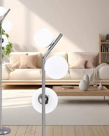 Modern Floor Lamp, LED Standing Tall Pole Lamp with Glass Shade, Elegant Mid Century Modern Floor Lamps for Living Room,Bedroom,Office,3 Lights (Bulbs Included) - LeafyLoom