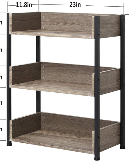 VECELO Bookshelf,Small Bookcase,3-Tier Storage Organizer,Industrial Shelving Unit for Home Office,Living Room,Dormitory,30" H,Brown - LeafyLoom