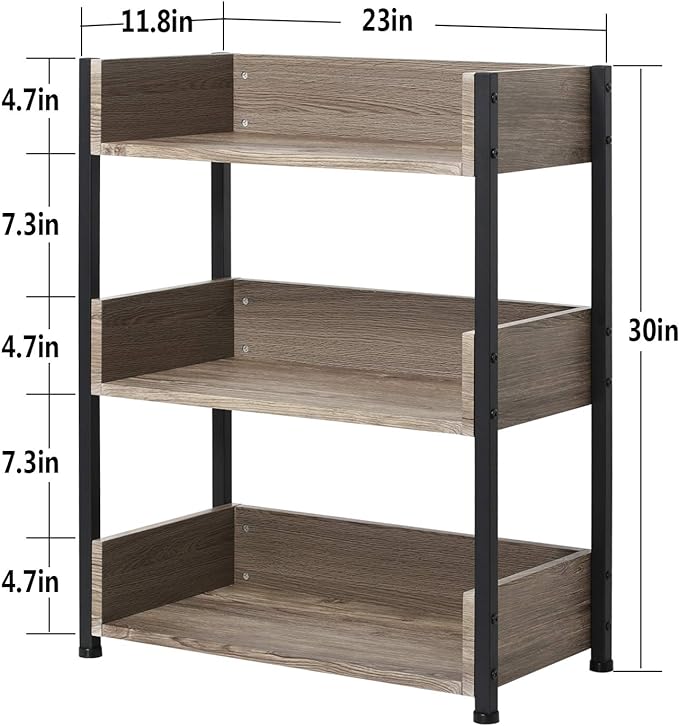 VECELO Bookshelf,Small Bookcase,3-Tier Storage Organizer,Industrial Shelving Unit for Home Office,Living Room,Dormitory,30" H,Brown - LeafyLoom