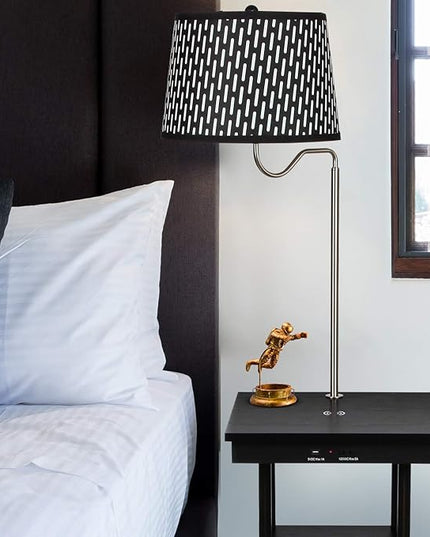 Brightech Madison w. Table & Lamp Combo, Desk Lamp with Wireless Charging Pad and USB Port, Bedside Reading Lamp, Nightstand Lamp with LED Bulb for Bedroom, Living Room, Office - Classic Black - LeafyLoom