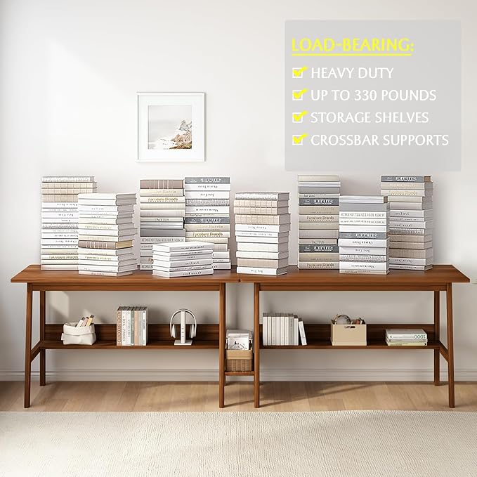 2-Person Writing Desk with Bookshelf - 110" Wooden Extra Long Home Office Work Table, Double Study Computer Workstation with Storage Shelves in White, 110" W x 24" D - LeafyLoom