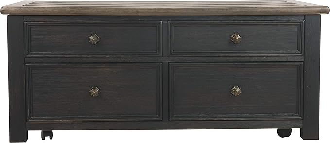Signature Design by Ashley Tyler Creek Rustic Farmhouse Lift Top Coffee Table with Drawers, Brown & Black - LeafyLoom