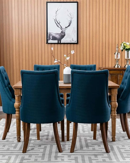 COLAMY Wingback Upholstered Dining Chairs Set of 2, Fabric Side Dining Room Chairs with Tufted Button, Living Room Chairs for Home Kitchen- Dark Blue - LeafyLoom