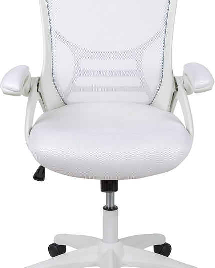 Flash Furniture Porter High-Back Swivel Office Chair with Adjustable Lumbar Support and Seat Height, Ergonomic Mesh Desk Chair with Flip-Up Armrests, White - LeafyLoom