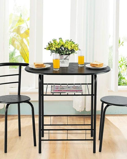 DORTALA 3PCS Dining Table Set, 1 table & 2 chairs set, 3 Piece Compact Dining Set, Oval Table & Mid-back Chairs w/Built-in Wine Rack, Suitable for Small Space, Black - LeafyLoom