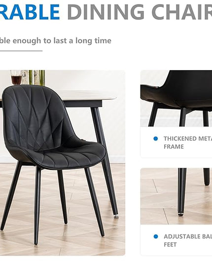 YOUNIKE Dining Chairs Set of 2, Black Modern Kitchen Chairs with Adjustable Feet, Mid Century Faux Leather Upholstered Dining Room Chairs, 300LBS Support Elegant Dinning Chairs Side Chairs - LeafyLoom