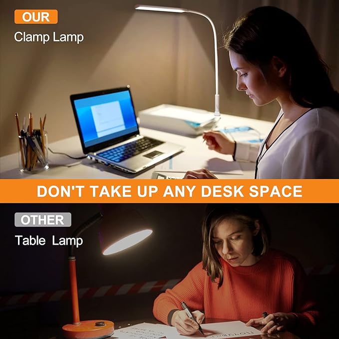 LED Desk Lamp, Swing Arm Table Lamp with Clamp, Flexible Gooseneck Task Lamp, Eye-Caring Architect Desk Light, 3 Modes 10 Brightness Levels, Memory Function Desk Lamps for Home Office, 10W - LeafyLoom