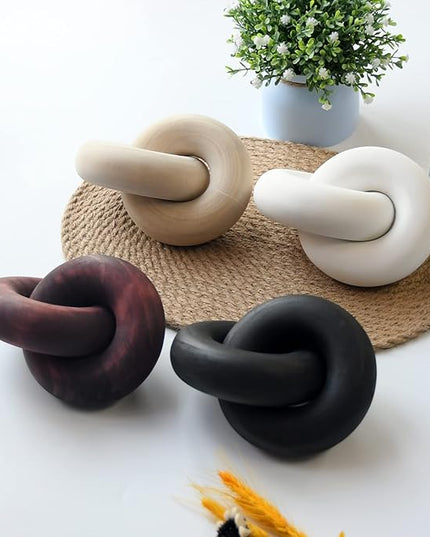 Wooden Knot for Coffee Table Decor Shelf Decor Boho Home Decor Statues, Modern Farmhouse Bookshelf Decorative Objects Wood Chain Link for Living Room- Black - LeafyLoom