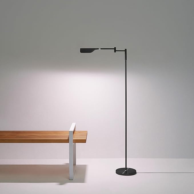 Brightech Leaf Pharmacy LED Reading Lamp, Dimmable Floor Lamp with Easy Rotation over Chair or Desk for Living Rooms & Offices, Adjustable Standing Lamp, Tall Lamp for Sewing & Craftwork - Jet Black - LeafyLoom