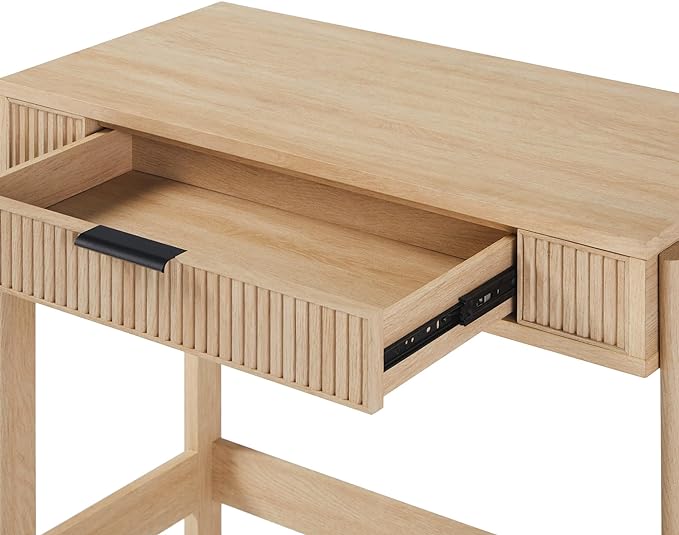 Walker Edison Office Writing and Computer Desk Spacious Desktop, Complementary in Living Spaces, 38 Inch, Reeded Lift-Top Coastal Oak - LeafyLoom