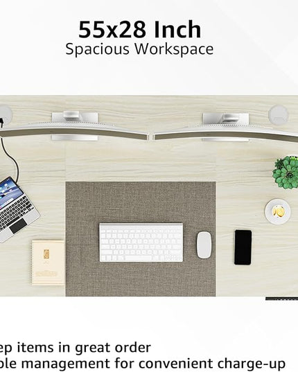 MOUNTUP 55x28 Inches Electric Height Adjustable Standing Desk, Sit Stand Desk with Memory Controller, Ergonomic Stand Up Desk for Home Office with Splice Board, White+Grey - LeafyLoom