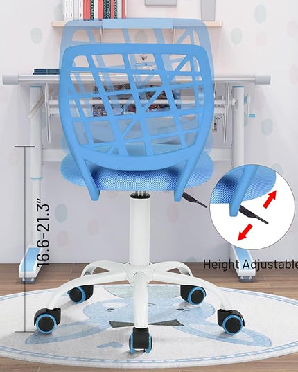 FurnitureR Kids Desk Chair, Small Office Chair Armless Adjsutable Swivel Task Chair with Soft Cushion for Study Kids Teens Child, Blue - LeafyLoom