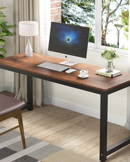 Tribesigns Computer Desk, 63 inch Large Office Desk Computer Table Study Writing Desk Workstation for Home Office, Rustic Brown - LeafyLoom