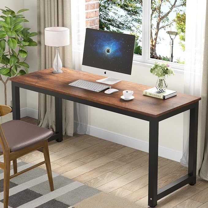 Tribesigns Computer Desk, 63 inch Large Office Desk Computer Table Study Writing Desk Workstation for Home Office, Rustic Brown - LeafyLoom