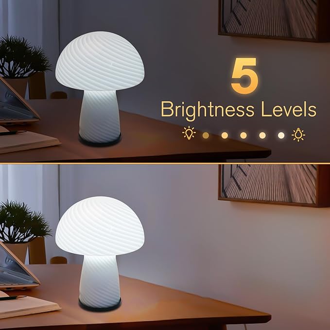 Mushroom lamp, Murano style retro design,Glass desk lamp with RGB 16 Color gradient dimmable LED bulbs, bedroom bedside bedside lamp, perfect home decoration.(LED Bulb Included) - LeafyLoom