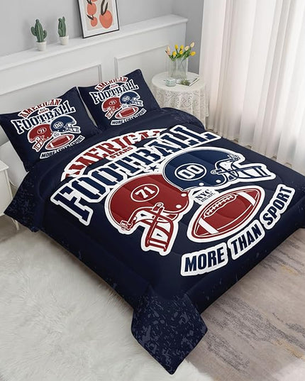Datura home American Football Comforter Set Vintage Navy American Football Printed Quilt Bedding Set with 1 Comforter and 2 Pillowcases for Boys and Girls Bedroom All Season(Football Navy Queen) - LeafyLoom