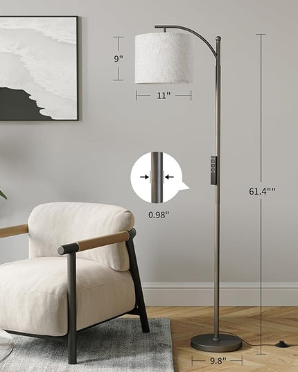 SUNMORY Dimmable Floor Lamp with Remote Control，Lamp for Living Room Stepless Color Temperature and Brightness, Standing Lamp for Bedroom and Office with 1H Timer，Gray Floor Lamp with Linen Shade - LeafyLoom