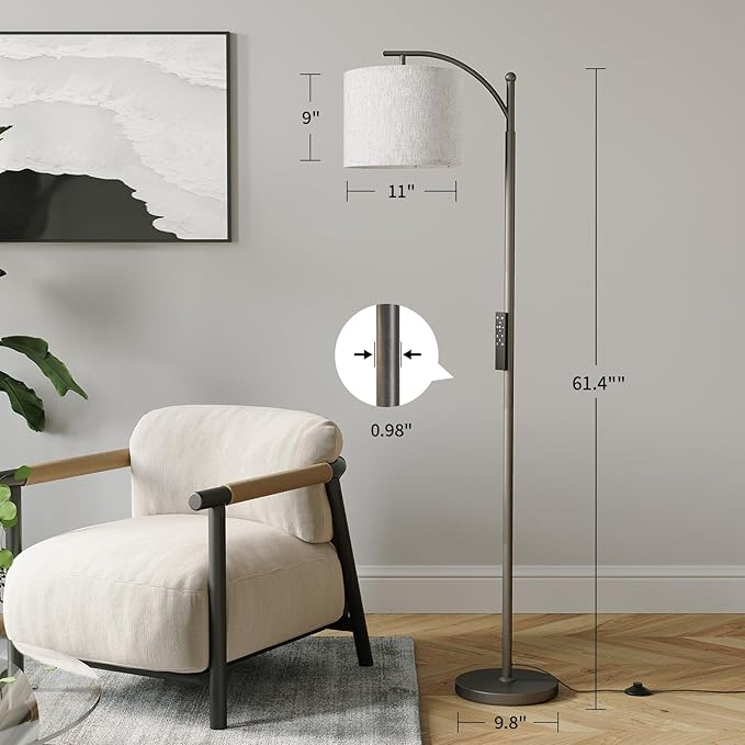 SUNMORY Dimmable Floor Lamp with Remote Control，Lamp for Living Room Stepless Color Temperature and Brightness, Standing Lamp for Bedroom and Office with 1H Timer，Gray Floor Lamp with Linen Shade - LeafyLoom