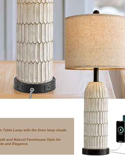 OYEARS 26.5" Table Lamp Set of 2 for Bedroom Living Room with USB A+C Charging Ports Modern Farmhouse Bedside End Lamps Rustic Nightstand Lamps,Black - LeafyLoom