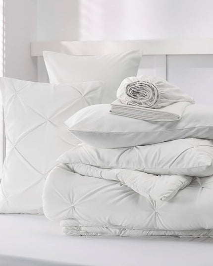 Bedsure Full Size Comforter Sets - Bedding Sets Full 7 Pieces, Bed in a Bag White Bed Sets with Comforter, Sheets, Pillowcases & Shams, Adult & Kids Bedding - LeafyLoom