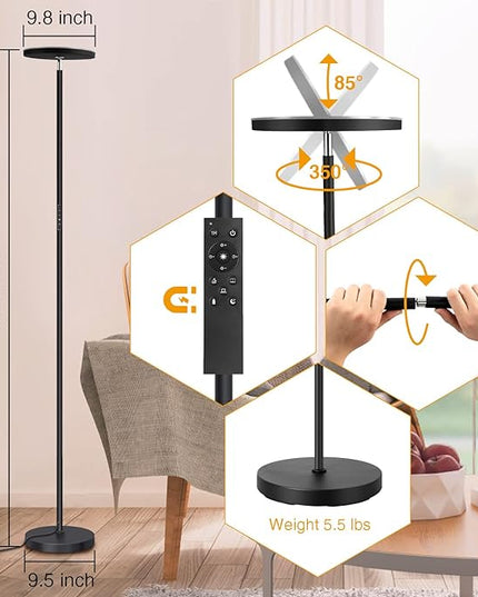 OUTON Floor Lamp, 30W/3000LM LED Modern Torchiere Sky Lamp, Super Bright Dimmable Standing Tall Lamp with 4 Color Temperatures, Remote Touch Control, 1 Hour Timer for Living Room Bedroom Office, Black - LeafyLoom