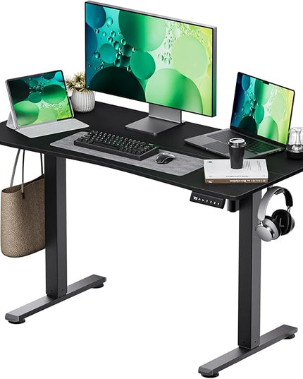 Electric Standing Desk,Adjustable Height Desk With Curved Desktop, Stand Up Desk With 2 Metal Hooks & Cable Organizer Box, Powerful Motor For Fast Switch From Sit To Stand Position 48x24 Black - LeafyLoom