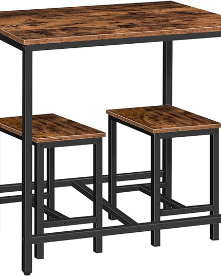 HOOBRO 3-Piece Industrial Dining Table Set, Space Saving Dinette for Kitchen, Dining Room, Small Space, Breakfast Nook, Living Room, Party, Rustic Brown and Black BF75CZ01G1 - LeafyLoom