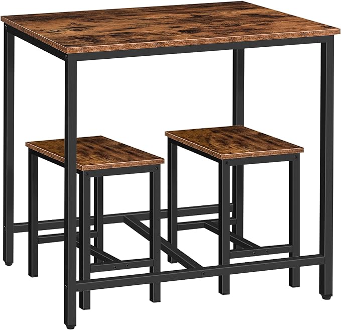 HOOBRO 3-Piece Industrial Dining Table Set, Space Saving Dinette for Kitchen, Dining Room, Small Space, Breakfast Nook, Living Room, Party, Rustic Brown and Black BF75CZ01G1 - LeafyLoom