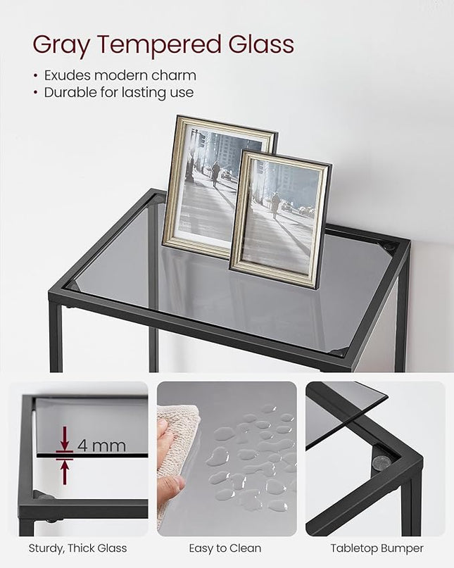 VASAGLE Bookcase, 6-Tier Bookshelf, Slim Shelving Unit for Bedroom, Bathroom, Home Office, Tempered Glass, Steel Frame, Ink Black and Slate Gray ULGT500G01 - LeafyLoom