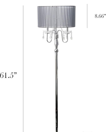 Elegant Designs LF1002-GRY Romantic Cascading Crystal and Chrome Drum Shade Floor Lamp, Gray - LeafyLoom