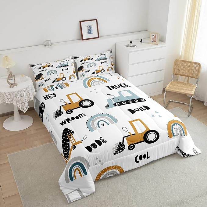 Feelyou Truck Excavator Comforter for Kids Boys Girls Cartoon Cars Bedding Set Tractor Engineering Vehicle Comforter Set Construction Bedroom Decor Quilt Set with 1 Pillowcase 2Pcs Bedding Twin - LeafyLoom
