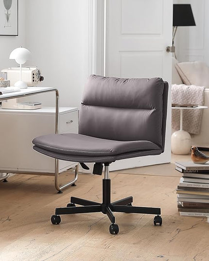 EMIAH Armless Office Desk Chairs with Wheels Criss Cross Chair PU-Leather Mid-Back Ergonomic Home Office Computer Chair Comfortable Thickened Cushion Adjustable Swivel Chair-Chocolate Brown - LeafyLoom